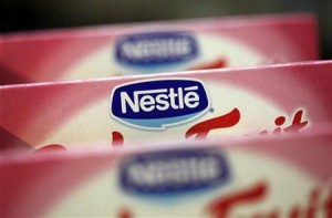 Boxes of baby food are seen in the company supermarket at the Nestle headquarters in Vevey