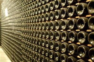 Prosecco wine bottles are seen in a cellar in the Valdobbiadene valley